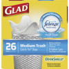 Clorox Medium Quick-Tie Trash Bags - OdorShield - Febreze Fresh Clean - 8 gal - 2.90" Width x 7.20" Length x 2.80" Depth - White - 26/Box - Garbage, School, Office, Day Care