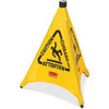 Rubbermaid Commercial 30" Pop-Up Caution Safety Cone - 1 Each - Caution, Attention, Cuidado Print/Message - 21" Width x 30" Height - Durable, Multilingual - Yellow