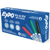 Expo Vis-A-Vis Wet-Erase Markers - Fine Marker Point - Black, Red, Green, Blue - 12 / Dozen