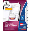Avery 8-tab Custom Table of Contents Dividers - 48 x Divider(s) - 1-8, Table of Contents - 8 Tab(s)/Set - 8.5" Divider Width x 11" Divider Length - 3 Hole Punched - White Paper Divider - White Paper Tab(s) - 6 / Pack
