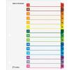 Cardinal OneStep Index System - 15 x Divider(s) - Printed Tab(s) - Digit - 1-15 - 15 Tab(s)/Set - 9" Divider Width x 11" Divider Length - Letter - 8.50" Width x 11" Length - 3 Hole Punched - White Paper Divider - Multicolor Mylar Tab(s) - 15 / Set