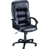 Lorell Tufted Leather Executive High-Back Chair - Black Leather Seat - Black Frame - 5-star Base - Black - 1 Each