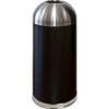 Genuine Joe 15 Gallon Dome Top Trash Receptacle - 15 gal Capacity - Durable, Powder Coated, Easy to Clean - 40" Height x 16.5" Diameter - Stainless Steel - Black, Silver - 1 Each