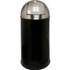 Genuine Joe Push Open Round Top Receptacle - 12 gal Capacity - Round - 29.2" Height x 14.8" Diameter - Black, Silver - 1 Each