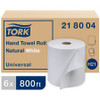 TORK Universal Hand Towel Roll - 1 Ply - 7.90" x 800 ft - 7.90" Roll Diameter - White - Paper - Embossed, Absorbent, Long Lasting - For Hand - 6 / Roll