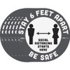 Tabbies BeSafe STAY 6 FEET APART Floor Decals - 6 / Pack - Stay 6 Feet Apart Print/Message - 12" Width x 12" Height - Circle Shape - Easy Readability, Removable, Pressure Sensitive, Adhesive, Adjustable, Non-slip - Acrylic, Vinyl - Gray, White