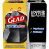 Glad Large Drawstring Trash Bags - ForceFlexPlus - 30 gal - 30" Width x 32" Length x 1.05 mil (27 Micron) Thickness - Black - 70/Carton - Office Waste