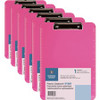 Business Source Flat Clip Plastic Clipboard - 9" x 12" - Low-profile - Plastic - Neon Pink - 6 / Bundle