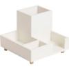 U Brands Juliet Collection Compartment Cup - 4 Compartment(s) - 4.5" Height x 6" Width x 6" Depth - Desktop, Tabletop - White - Pine Wood, Brass - 1 Each