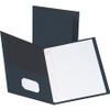 Business Source Letter Recycled Pocket Folder - 8 1/2" x 11" - 100 Sheet Capacity - 3 x Prong Fastener(s) - 1/2" Fastener Capacity - 2 Inside Front & Back Pocket(s) - Leatherette - Dark Blue - 35% Recycled - 25 / Box