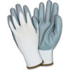Safety Zone Nitrile Coated Knit Gloves - Hand Protection - Nitrile Coating - Large Size - White, Gray - Durable, Flexible, Breathable, Comfortable, Knitted - For Industrial - 1 Dozen