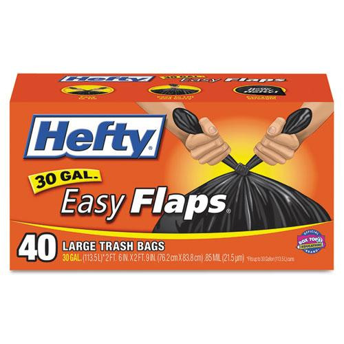 Easy Flaps Trash Bags, 30 Gal, 0.85 Mil, 30" X 33", Black, 40 Bags/box, 6 Boxes/carton