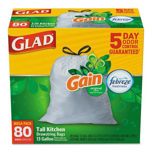 Odorshield Tall Kitchen Drawstring Bags, 13 Gal, 0.95 Mil, 24" X 27.38", White, 80/box - CLO78900BX
