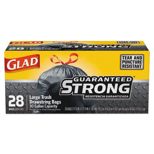 Drawstring Large Trash Bags, 30 Gal, 1.05 Mil, 30" X 33", Black, 15/box