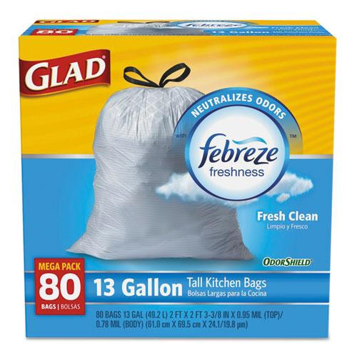Odorshield Tall Kitchen Drawstring Bags, 13 Gal, 0.72 Mil, 24" X 27.38", White, 80 Bags/box, 3 Boxes/carton