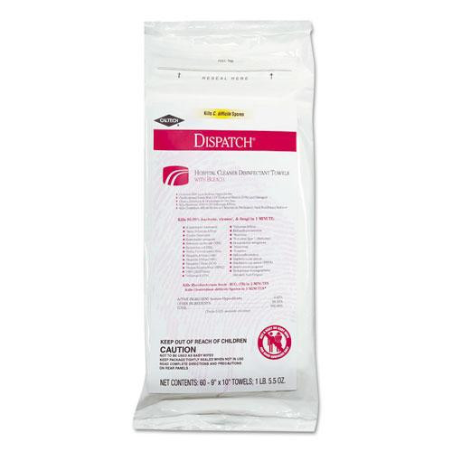 Dispatch Cleaner Disinfectant Towels With Bleach, 9 X 10, Unscented, 60/pack, 12 Packs/carton