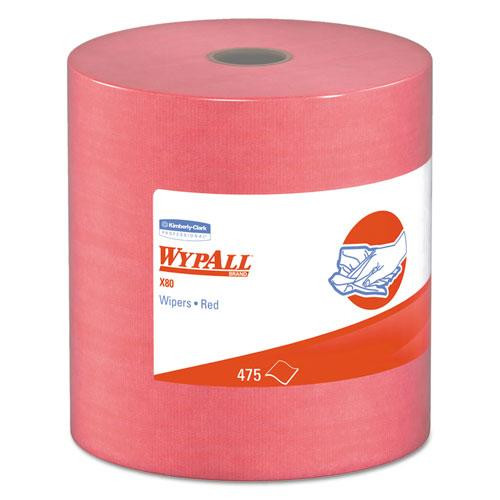 Power Clean X80 Heavy Duty Cloths, Jumbo Roll, 12.4 X 12.2, Red, 475 Wipers/roll