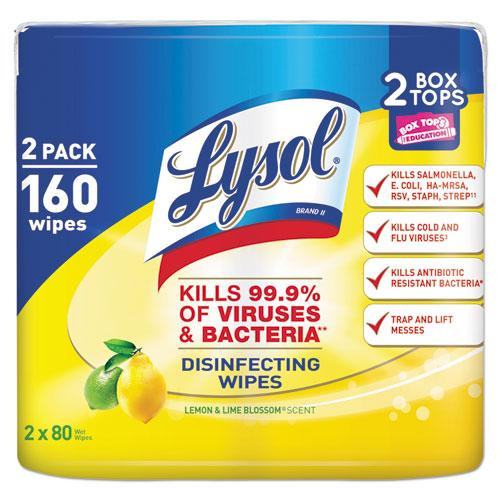 Disinfecting Wipes, 7 X 7.25, Lemon And Lime Blossom, 80 Wipes/canister, 2 Canisters/pack, 3 Packs/carton