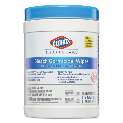 Bleach Germicidal Wipes, 6 X 5, Unscented, 150/canister
