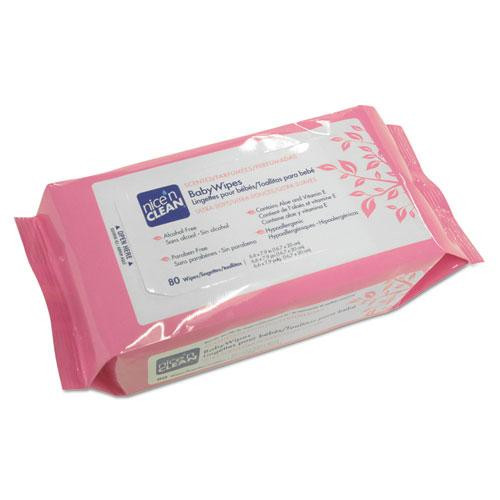 Nice 'n Clean Baby Wipes, 6.6 X 7.9, Scented, White, 80/pack 12 Packs/carton