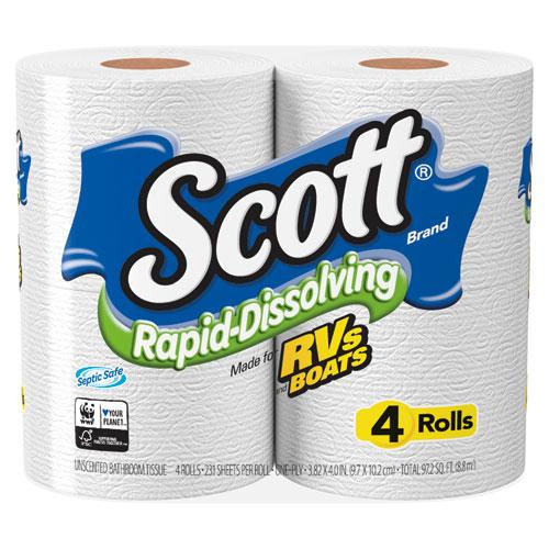 Rapid-dissolving Toilet Paper, Bath Tissue, Septic Safe, 1-ply, White, 231 Sheets/roll, 4/rolls/pack, 12 Packs/carton