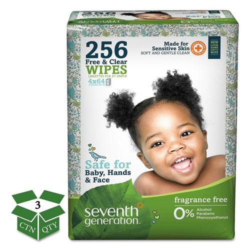 Free And Clear Baby Wipes, 7 X 7, Refill, Unscented, White, 256/pack, 3 Packs/carton