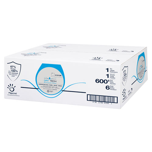 Dry Tech Paper Towel, 7.5" X 600 Ft, White, 6/carton