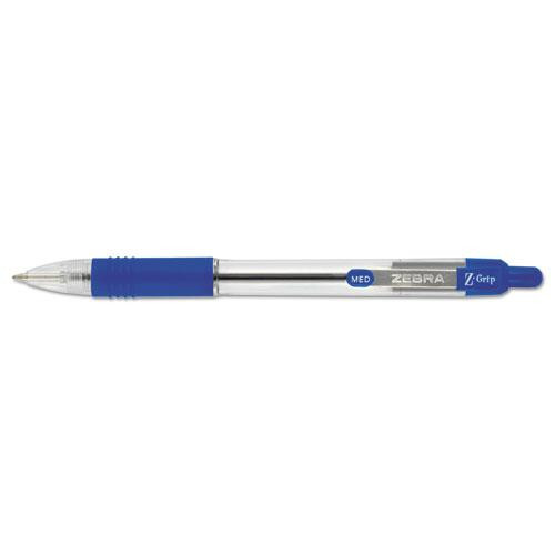 Z-grip Ballpoint Pen, Retractable, Medium 1 Mm, Blue Ink, Clear Barrel, 12/pack