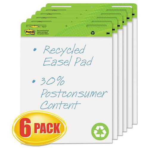 Vertical-orientation Self-stick Easel Pad Value Pack, Green Headband, Unruled, 25 X 30, White, 30 Sheets, 6/carton