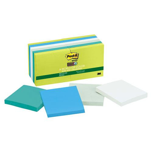 Recycled Notes In Oasis Collection Colors, 3" X 3", 90 Sheets/pad, 12 Pads/pack