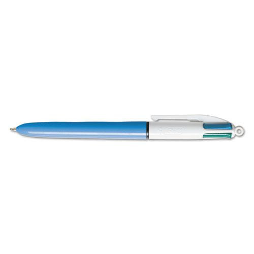 4-color Multi-function Ballpoint Pen, Retractable, Medium 1 Mm, Black/blue/green/red Ink, Blue Barrel