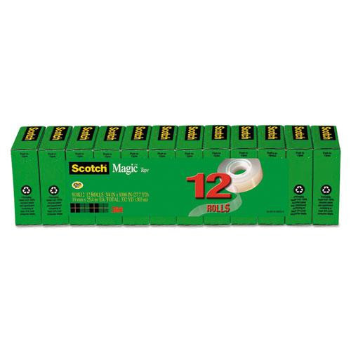 Magic Tape Value Pack, 1" Core, 0.75" X 83.33 Ft, Clear, 12/pack