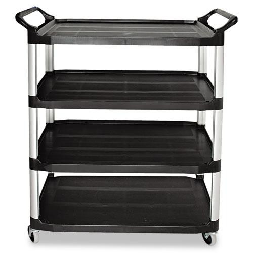 Open-side Utility Cart, Plastic, 4 Shelves, 300 Lb Capacity, 40.63" X 20" X 51", Black
