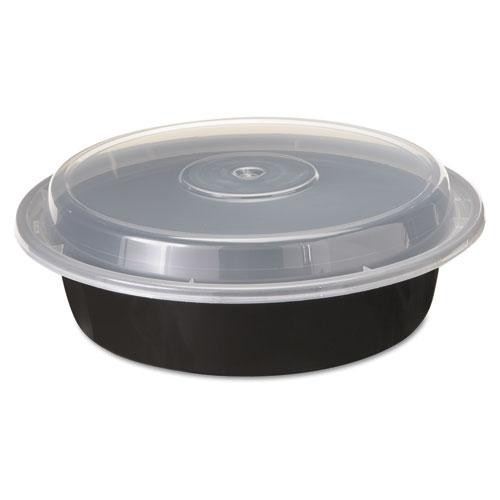 Newspring Versatainer Microwavable Containers, 24 Oz, 7" Diameter, Black/clear, Plastic, 150/carton