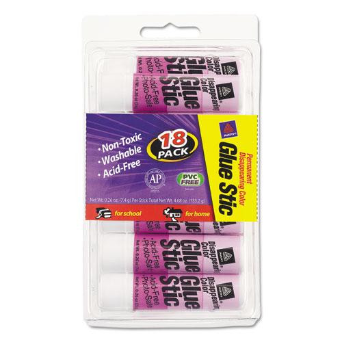 Permanent Glue Stic Value Pack, 0.26 Oz, Applies Purple, Dries Clear, 18/pack