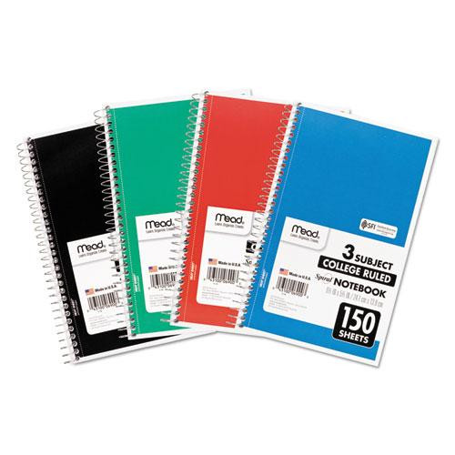 Spiral Notebook, 3 Subject, Medium/college Rule, Randomly Assorted Covers, 9.5 X 5.5, 150 Sheets