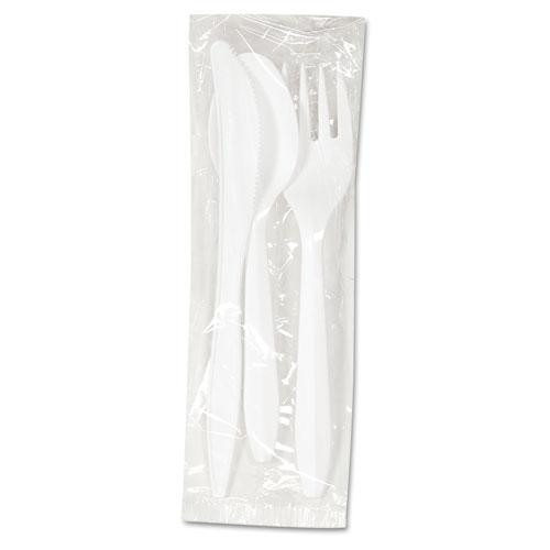 Three-piece Cutlery Kit, Fork/knife/teaspoon, Polypropylene, White, 250/carton