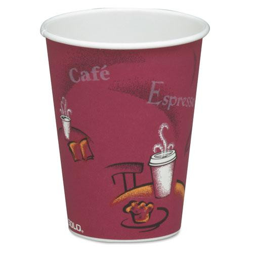 Paper Hot Drink Cups In Bistro Design, 8 Oz, Maroon, 50/bag, 20 Bags/carton