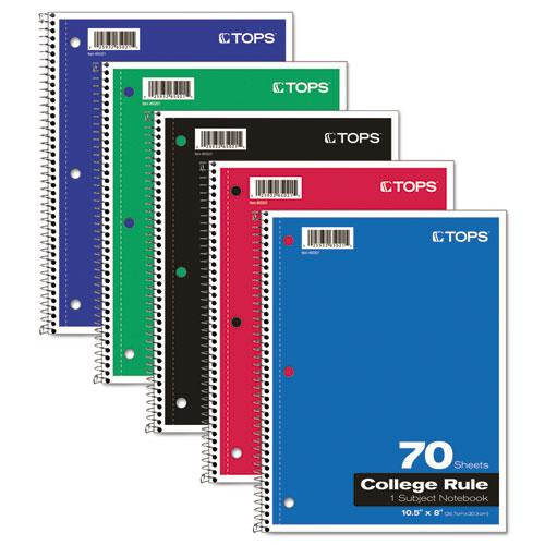 Coil-lock Wirebound Notebooks, 3-hole Punched, 1 Subject, Medium/college Rule, Randomly Assorted Covers, 10.5 X 8, 70 Sheets