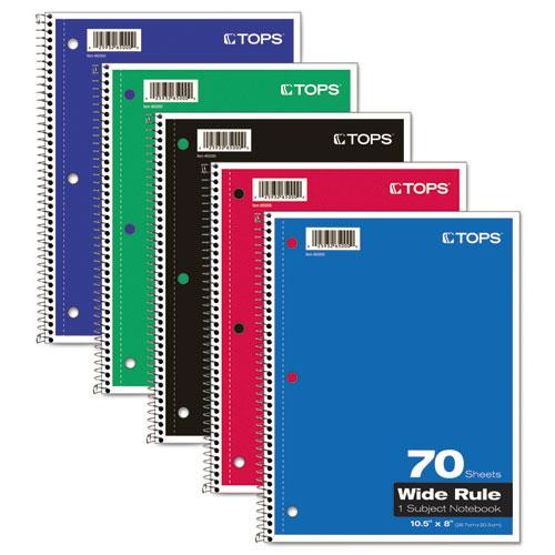 Coil-lock Wirebound Notebooks, 3-hole Punched, 1 Subject, Wide/legal Rule, Randomly Assorted Covers, 10.5 X 8, 70 Sheets