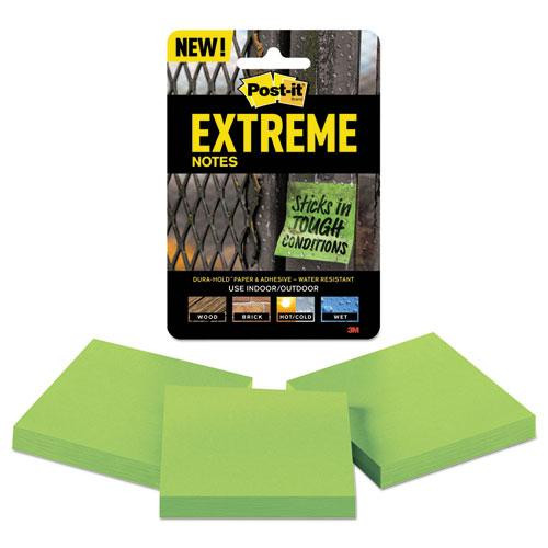 Water-resistant Self-stick Notes, 3" X 3", Green, 45 Sheets/pad, 3 Pads/pack