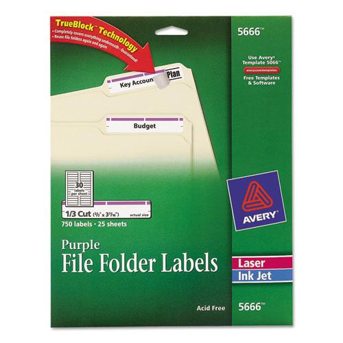 Permanent Trueblock File Folder Labels With Sure Feed Technology, 0.66 X 3.44, White, 30/sheet, 25 Sheets/pack