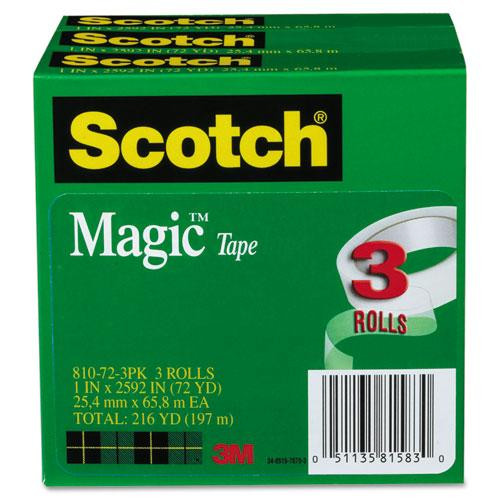 Magic Tape Refill, 3" Core, 1" X 72 Yds, Clear, 3/pack