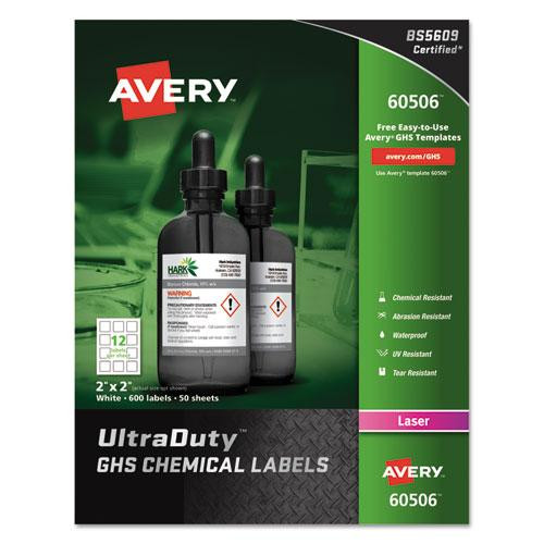 Ultraduty Ghs Chemical Waterproof And Uv Resistant Labels, 2 X 2, White, 12/sheet, 50 Sheets/box