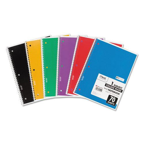 Spiral Notebook, 1 Subject, Medium/college Rule, Assorted Covers, 10.5 X 8, 70 Sheets, 6/pack