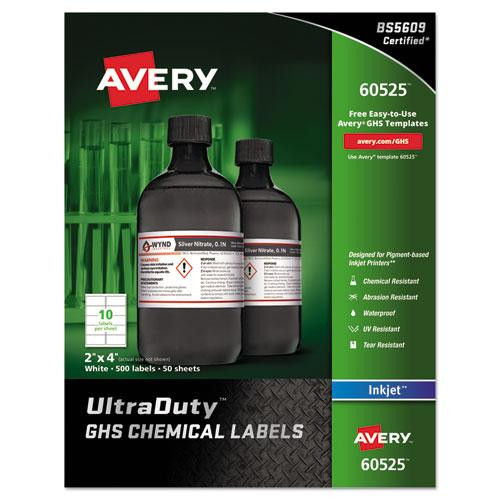 Ultraduty Ghs Chemical Waterproof And Uv Resistant Labels, 2 X 4, White, 10/sheet, 50 Sheets/pack