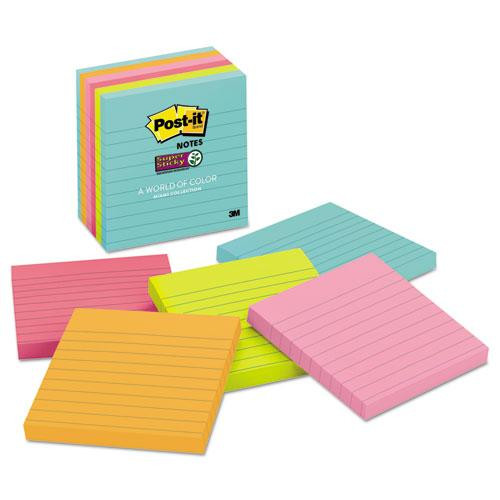 Pads In Supernova Neon Collection Colors, Note Ruled, 4" X 4", 90 Sheets/pad, 6 Pads/pack