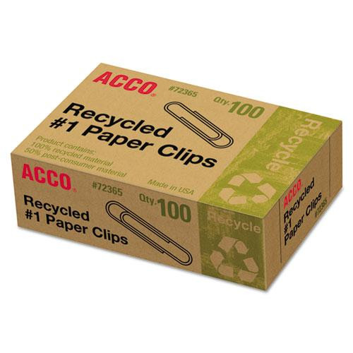 Recycled Paper Clips, #1, Smooth, Silver, 100 Clips/box, 10 Boxes/pack