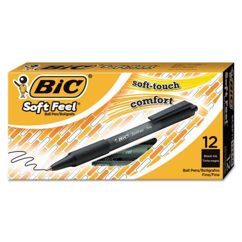 Soft Feel Ballpoint Pen, Retractable, Fine 0.8 Mm, Black Ink, Black Barrel, Dozen