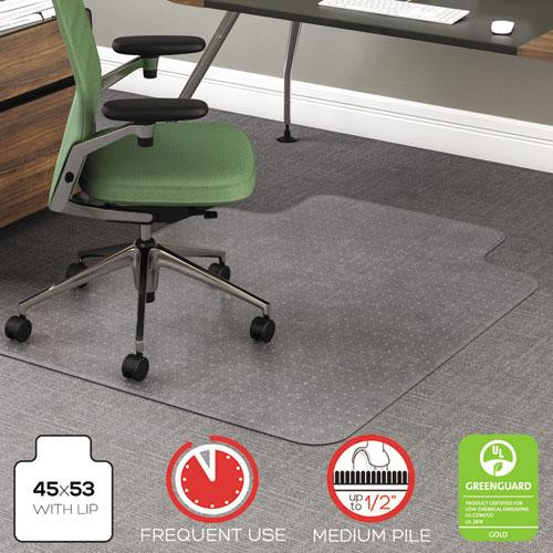 Rollamat Frequent Use Chair Mat, Med Pile Carpet, Flat, 36 X 48, Lipped, Clear
